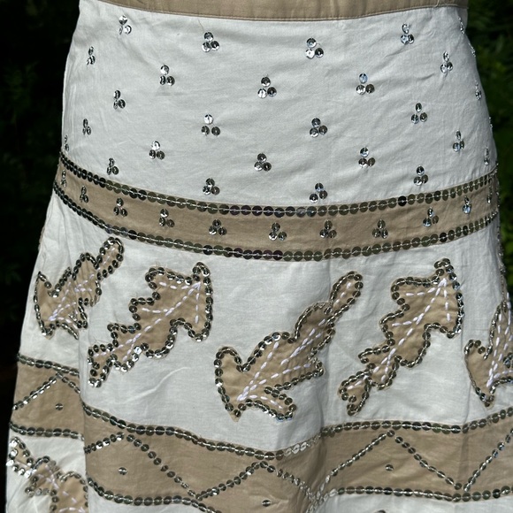 BCBGMaxazria New w Tags Sequin Embroidered A Line Skirt White Beige Lined Cotton - Picture 2 of 11